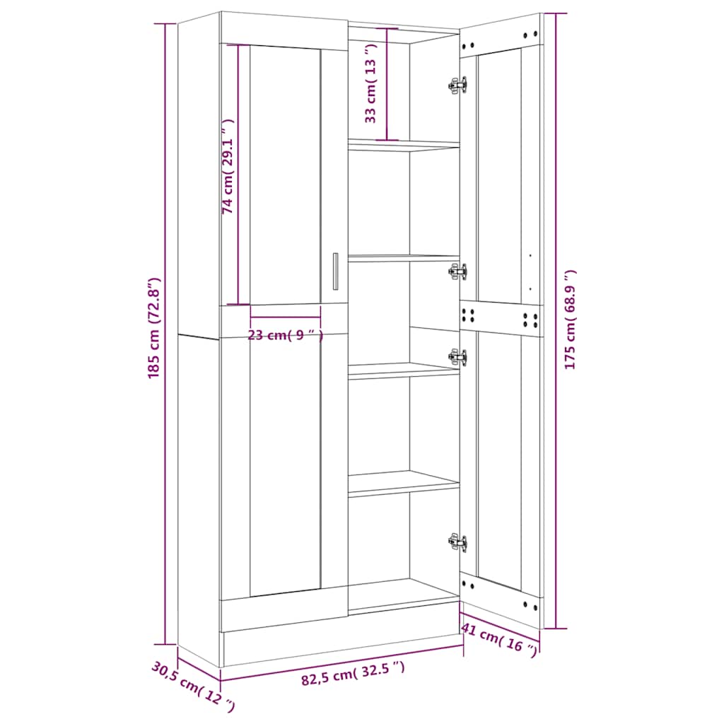 Armoire à vitrine Sonoma gris 82,5x30,5x185cm Bois ingénierie - XIOS