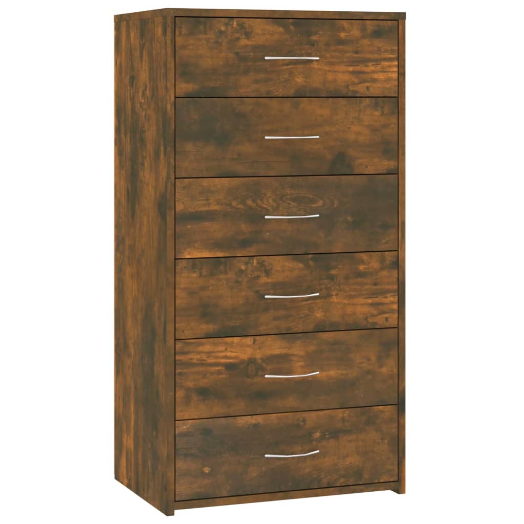 Buffet avec 6 tiroirs Chêne fumé 50x34x96 cm Bois d'ingénierie - XIOS