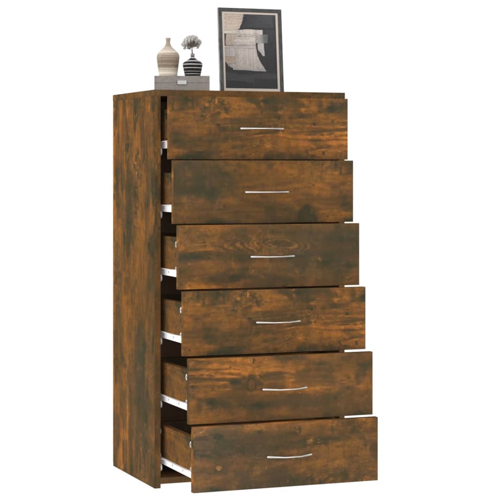 Buffet avec 6 tiroirs Chêne fumé 50x34x96 cm Bois d'ingénierie - XIOS