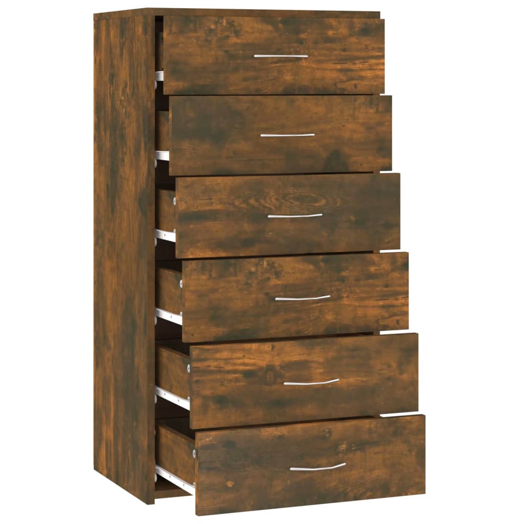Buffet avec 6 tiroirs Chêne fumé 50x34x96 cm Bois d'ingénierie - XIOS