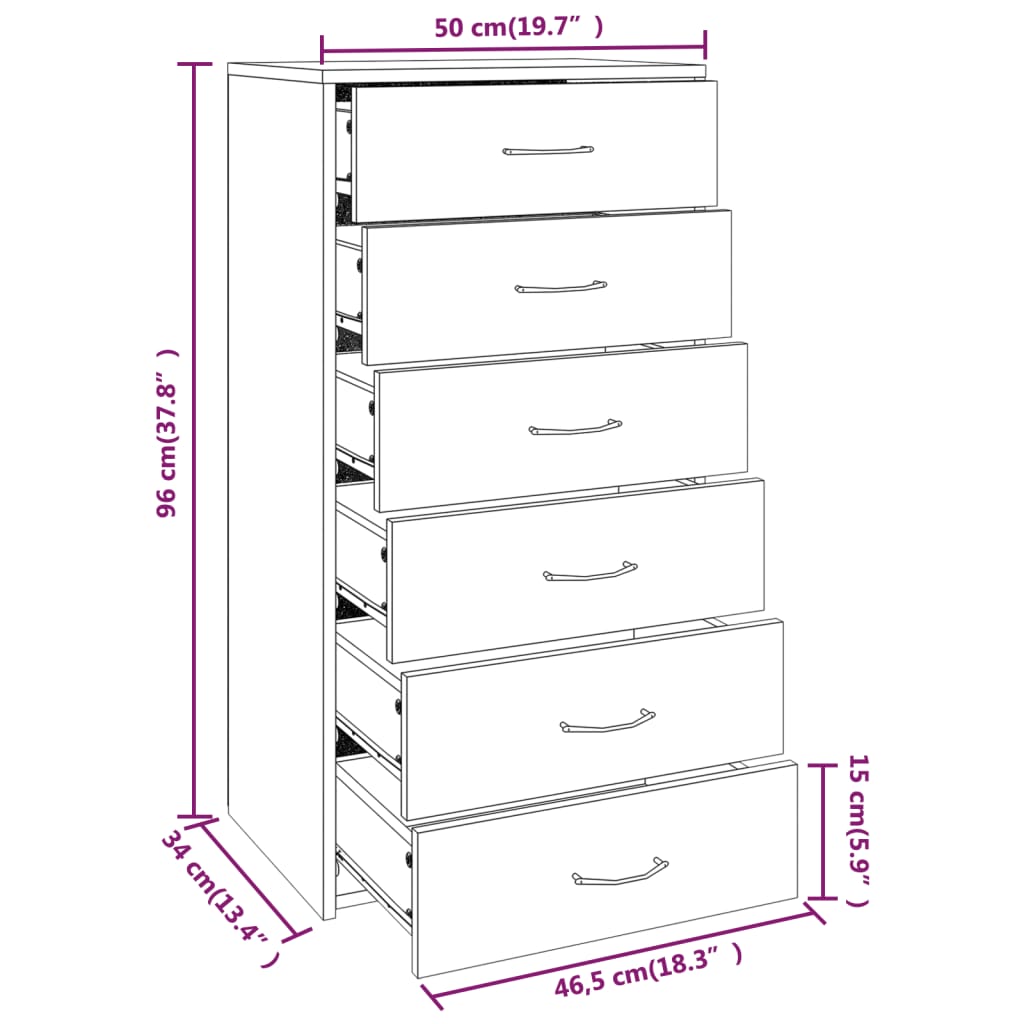Buffet avec 6 tiroirs Sonoma gris 50x34x96 cm Bois d'ingénierie - XIOS