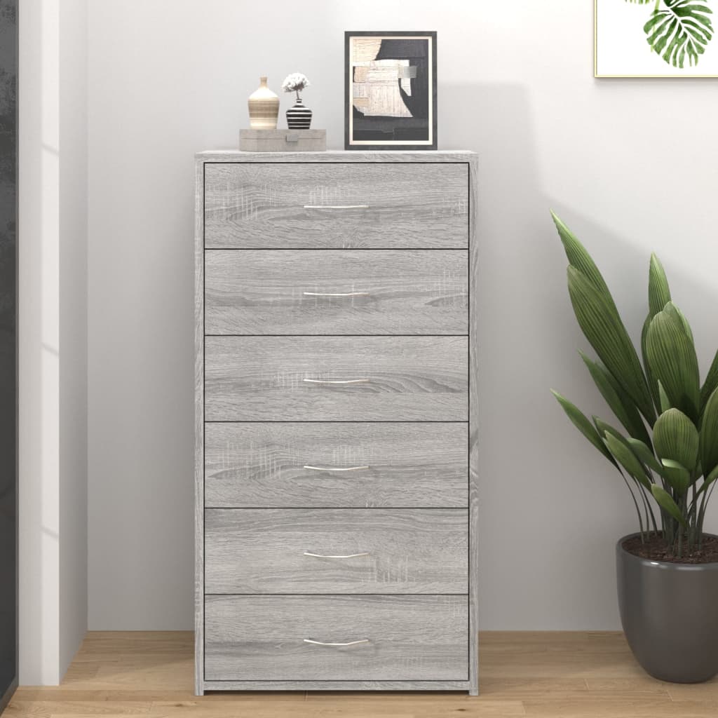 Buffet avec 6 tiroirs Sonoma gris 50x34x96 cm Bois d'ingénierie - XIOS