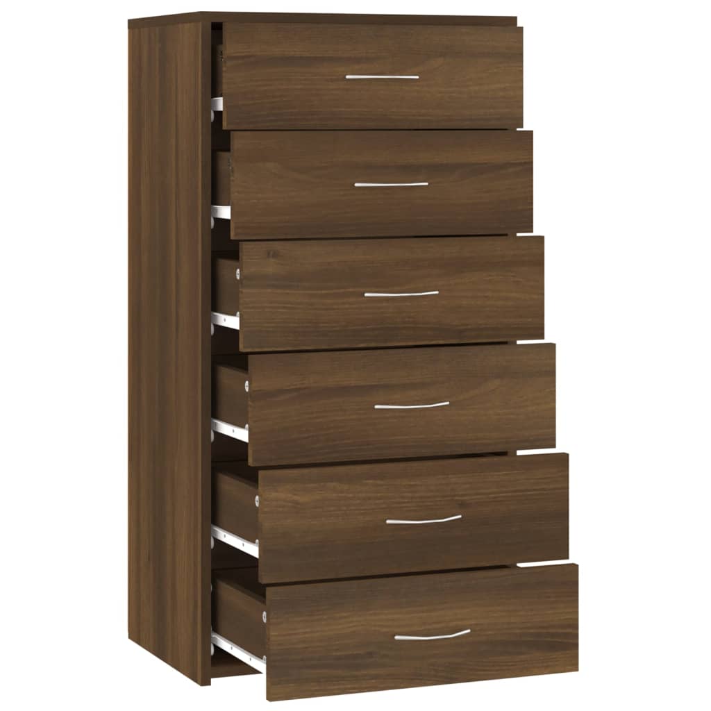 Buffet avec 6 tiroirs Chêne brun 50x34x96 cm Bois d'ingénierie - XIOS
