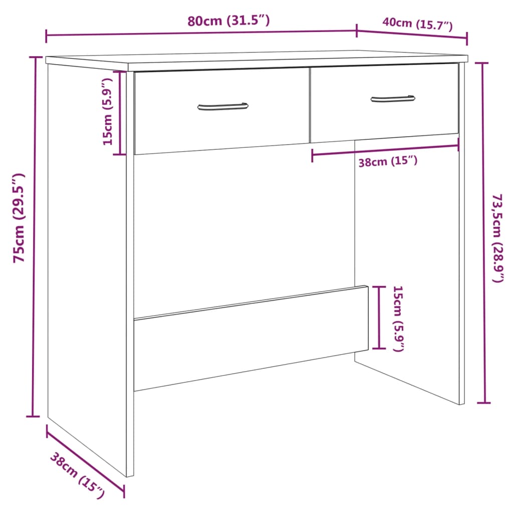 Bureau chêne marron 80x40x75 cm bois d'ingénierie