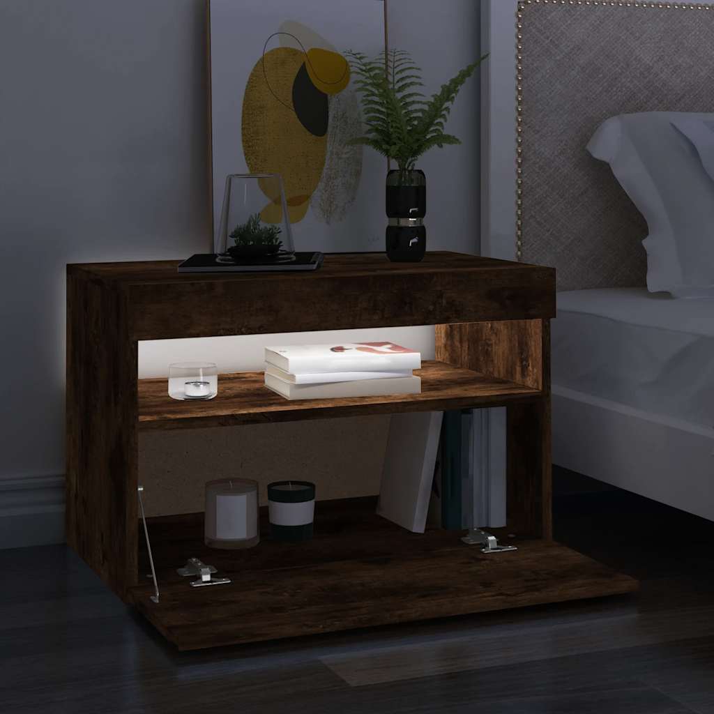 Meuble TV avec lumières LED Chêne fumé 60x35x40 cm - XIOS