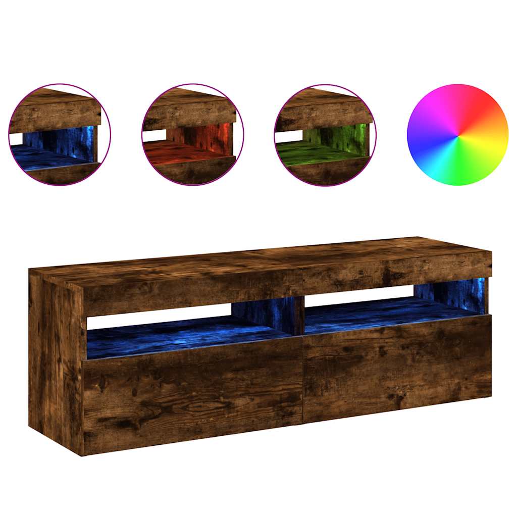 Meubles TV 2 pcs avec lumières LED Chêne fumé 60x35x40 cm - XIOS