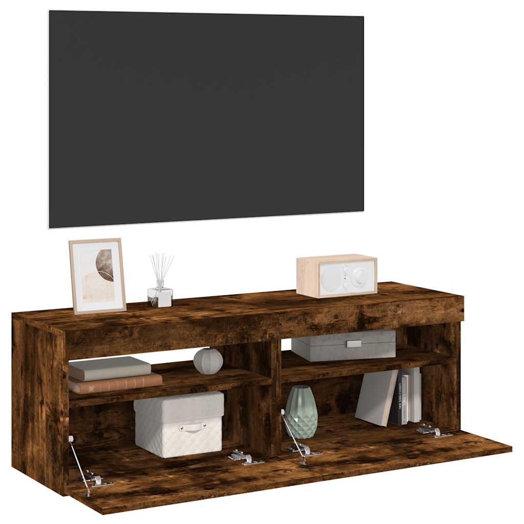 Meubles TV 2 pcs avec lumières LED Chêne fumé 60x35x40 cm - XIOS