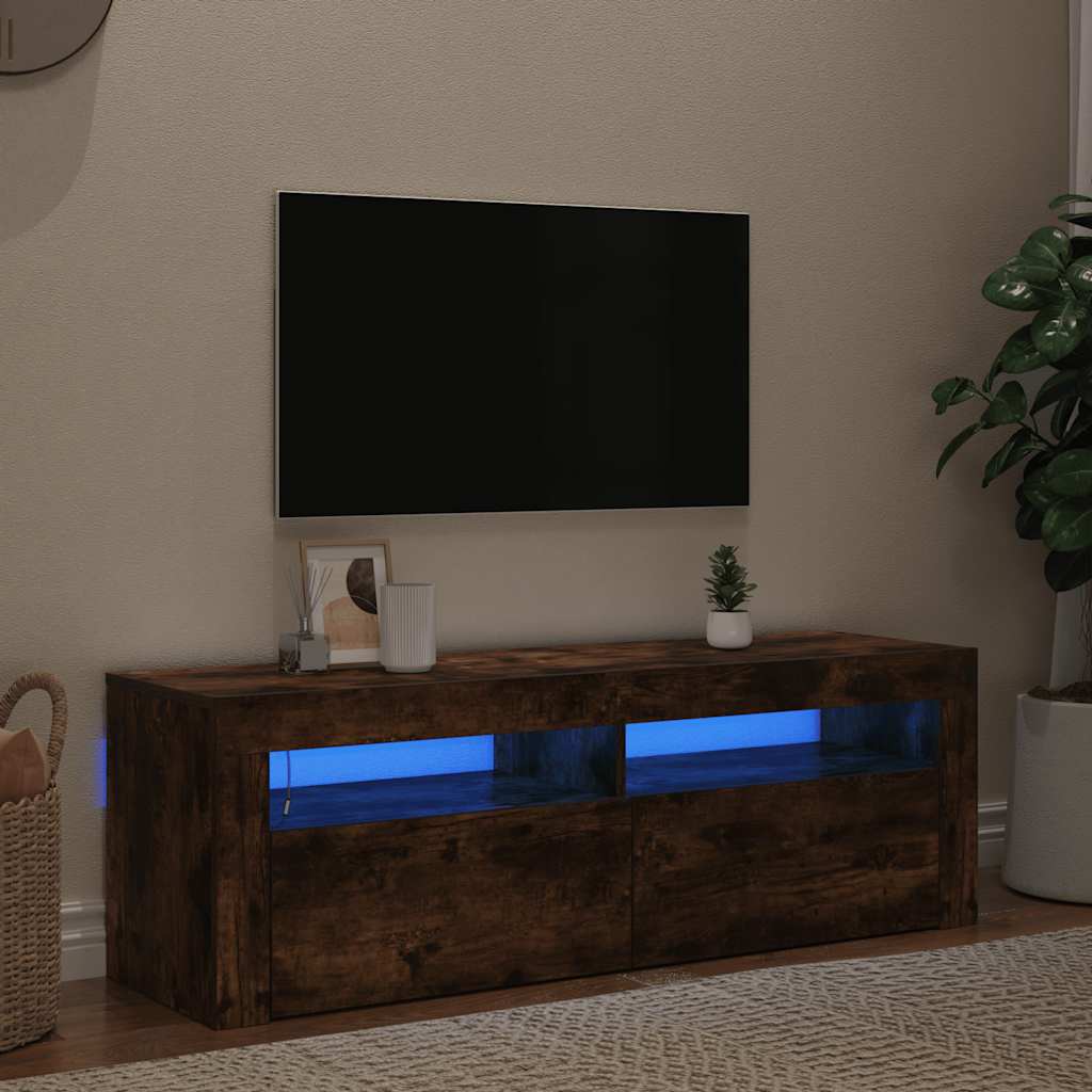 Meuble TV avec lumières LED Chêne fumé 120x35x40 cm - XIOS