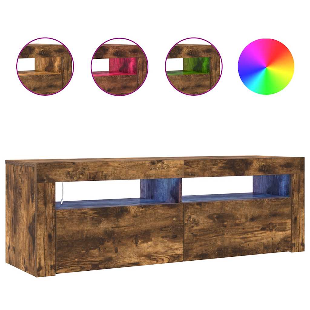 Meuble TV avec lumières LED Chêne fumé 120x35x40 cm - XIOS