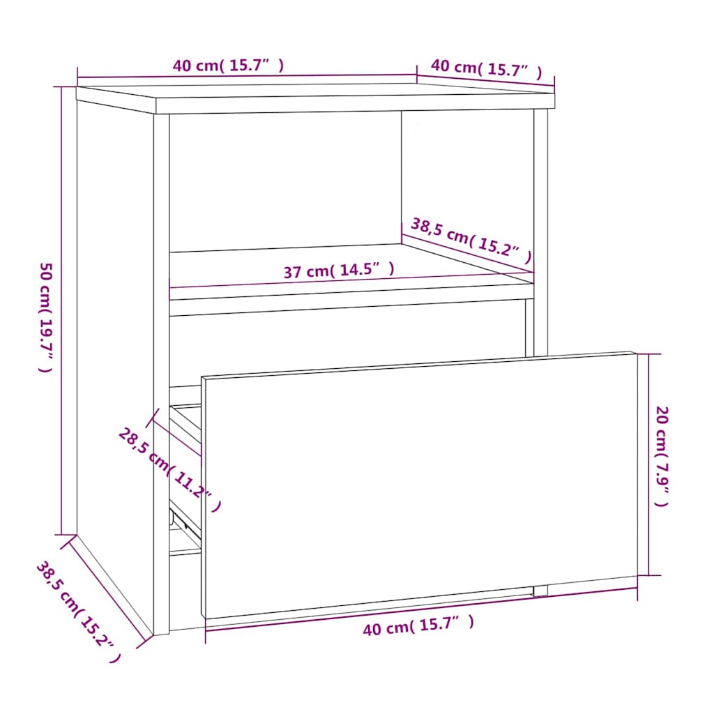 Tables de chevet 2 pcs sonoma gris 40x40x50cm bois d'ingénierie - XIOS