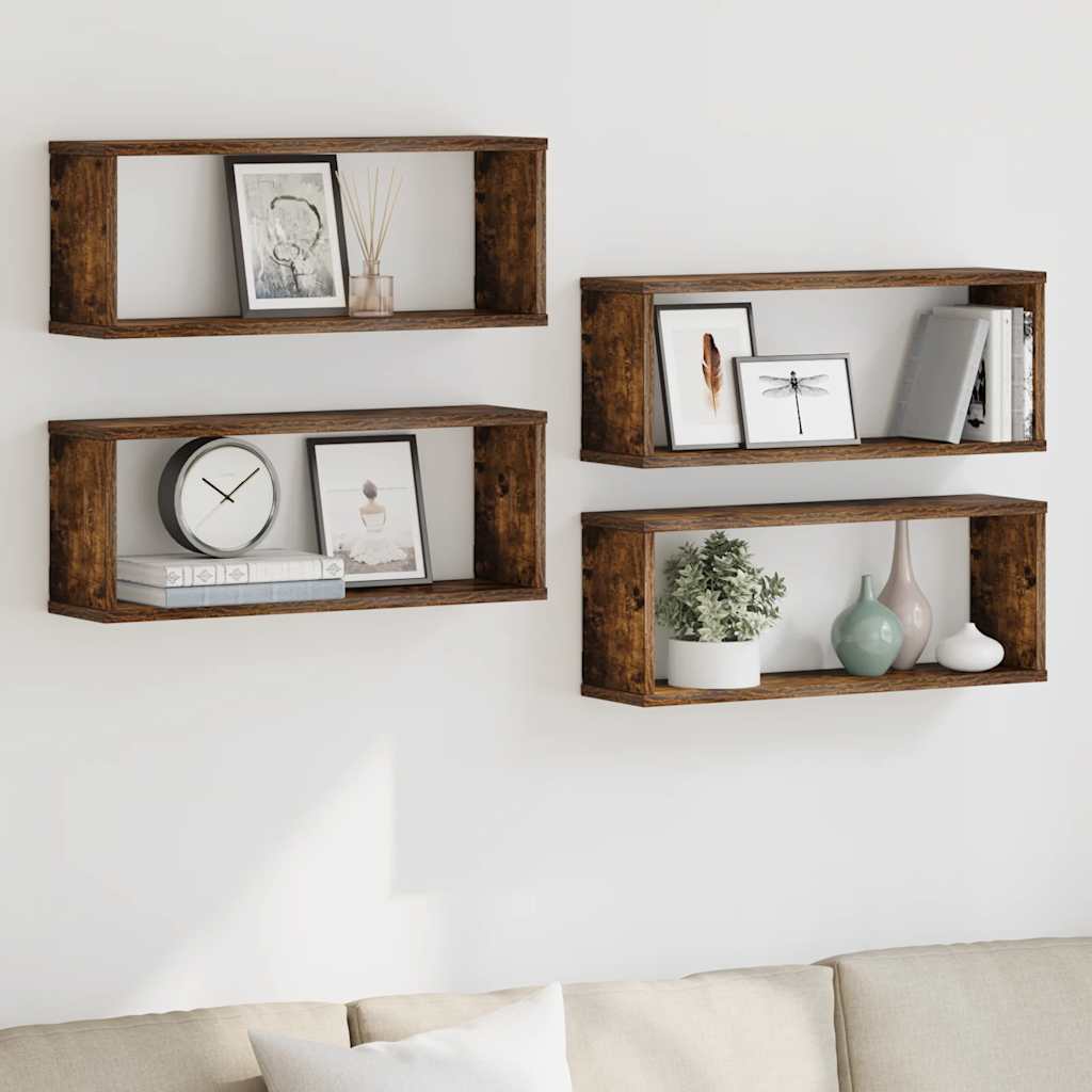 Étagères murales cube 4 pcs Chêne fumé 60x15x23 cm Bois - XIOS