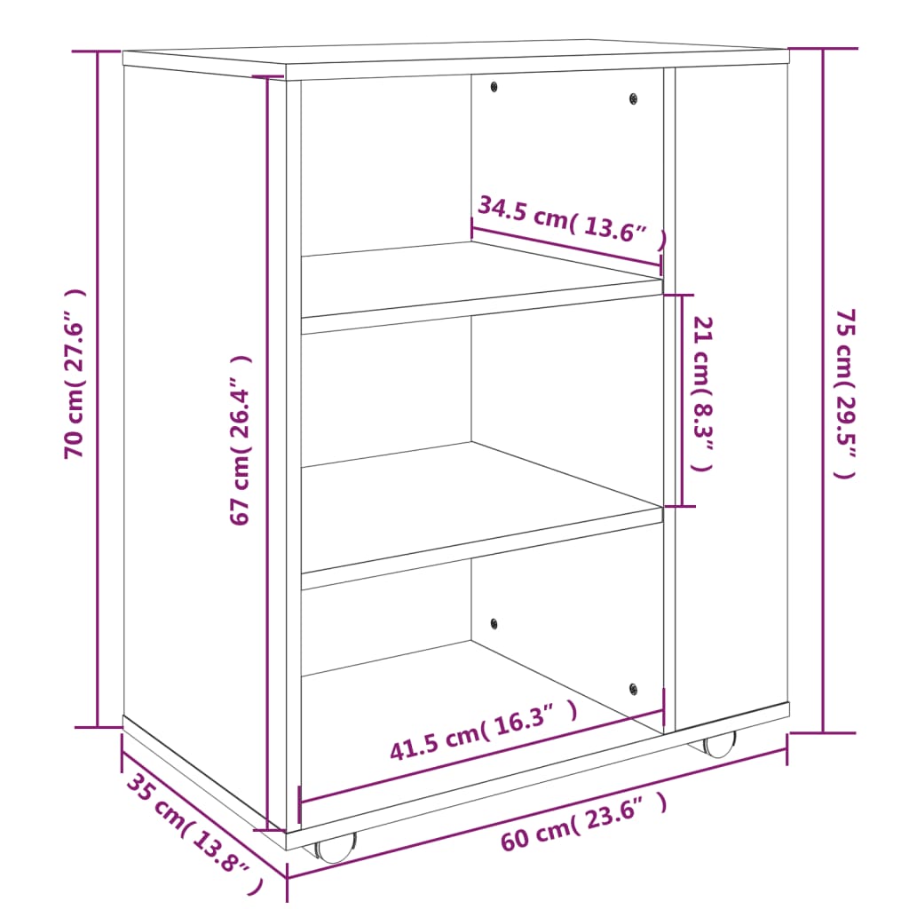 Armoire roulante Chêne fumé 60x35x75 cm Bois d'ingénierie - XIOS