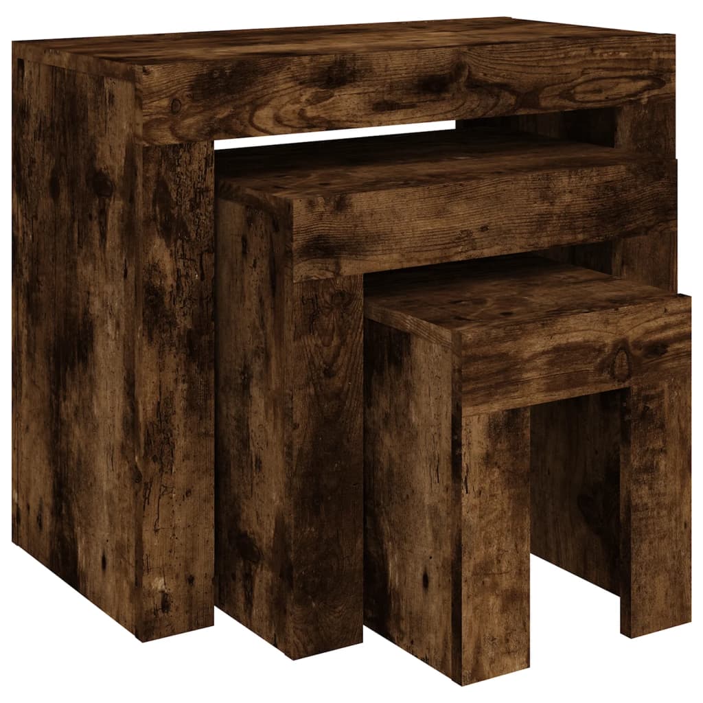 Tables basses gigognes 3 pcs Chêne fumé Bois d'ingénierie - XIOS