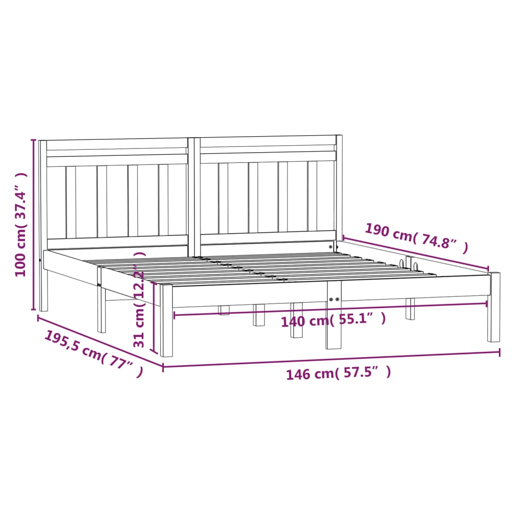 Cadre de lit sans matelas noir bois massif 140x190 cm - XIOS