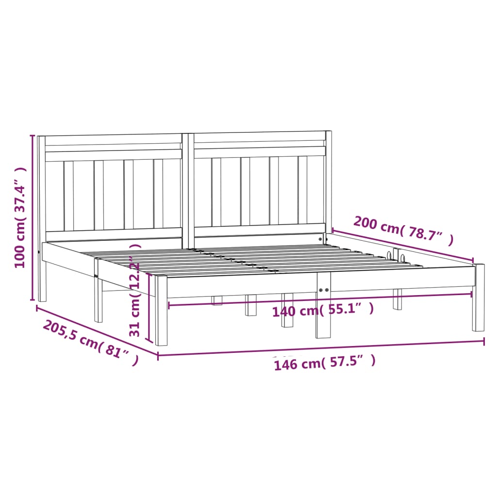 Cadre de lit sans matelas bois massif 140x200 cm - XIOS