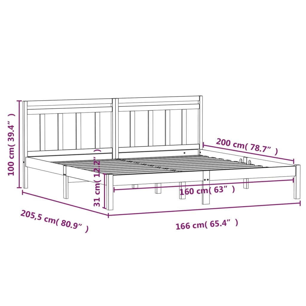 Cadre de lit Blanc Bois de pin massif 160x200 cm - XIOS