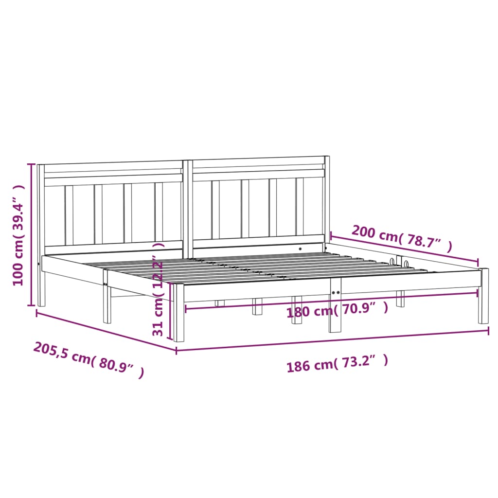 Cadre de lit sans matelas blanc bois massif - XIOS