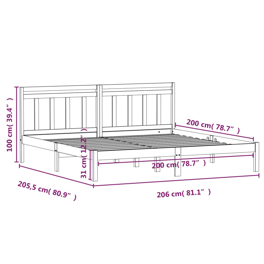 Cadre de lit sans matelas gris bois massif 200x200 cm - XIOS
