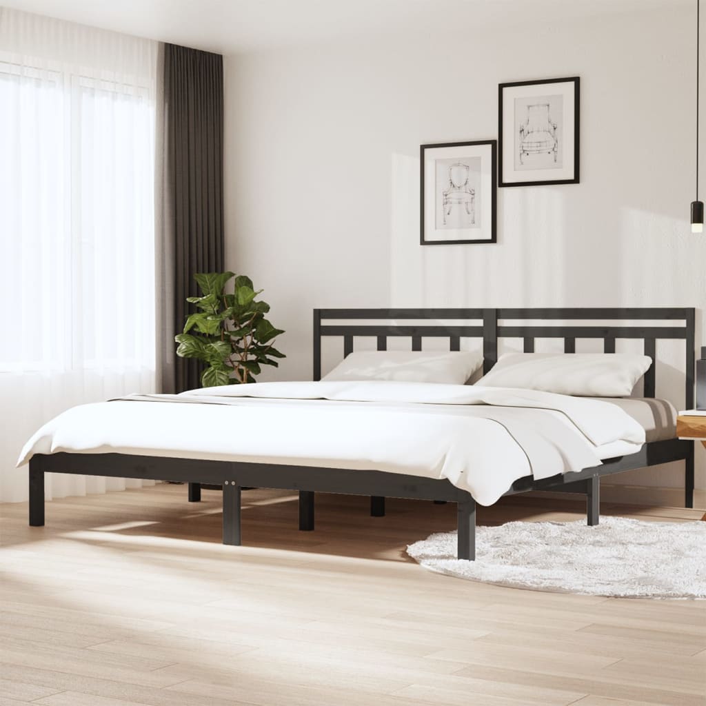 Cadre de lit sans matelas gris bois massif 200x200 cm - XIOS