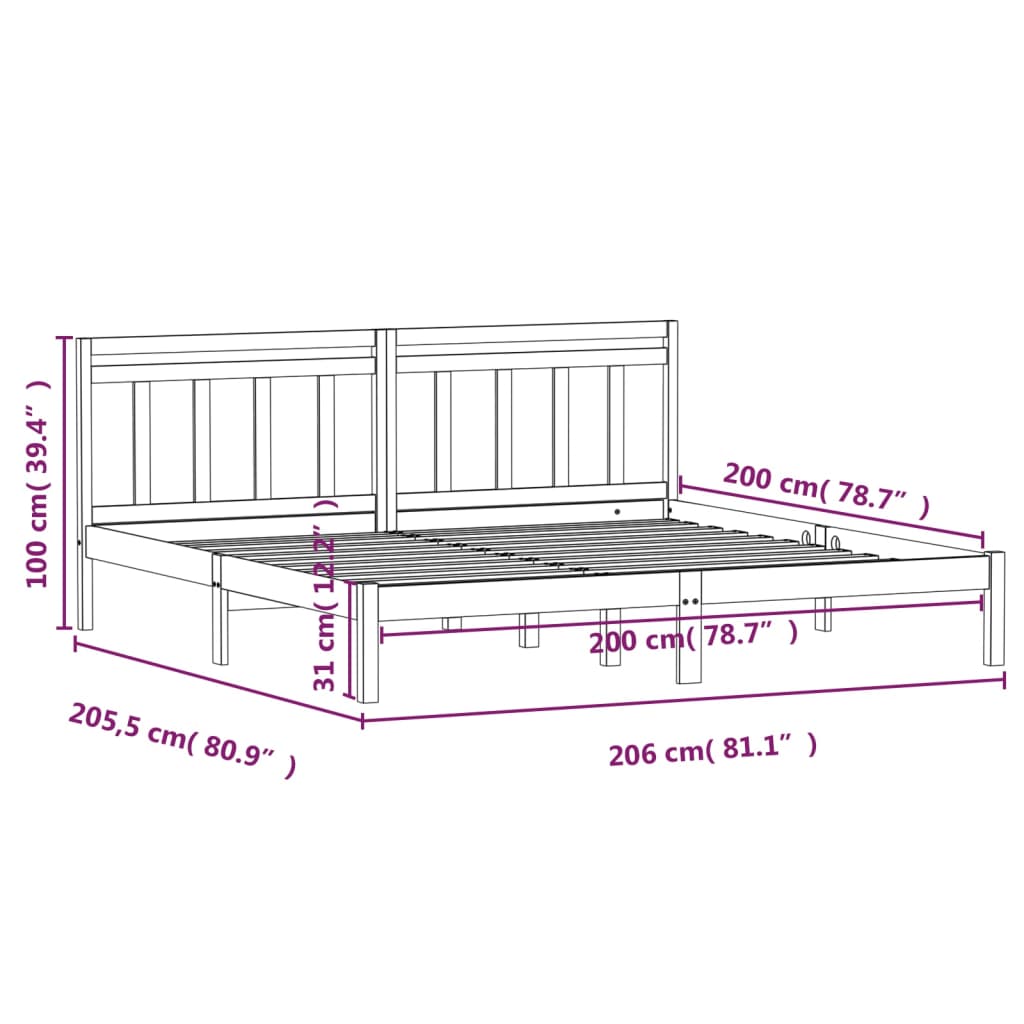 Cadre de lit sans matelas noir bois massif 200x200 cm - XIOS