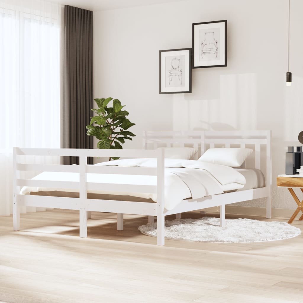 Cadre de lit sans matelas blanc bois massif - XIOS