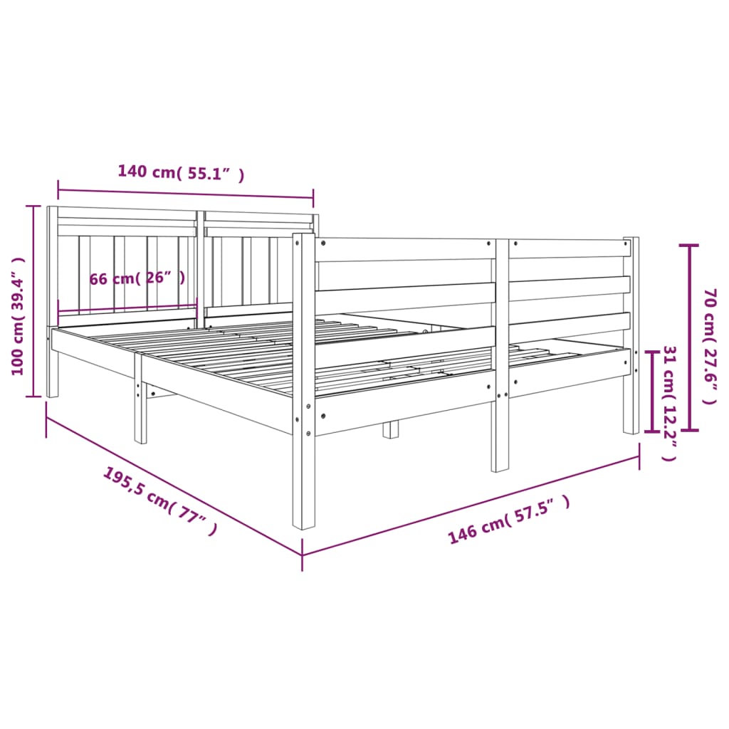 Cadre de lit sans matelas bois massif 140x190 cm - XIOS