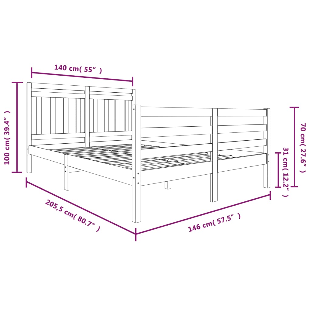 Cadre de lit sans matelas bois massif 140x200 cm - XIOS