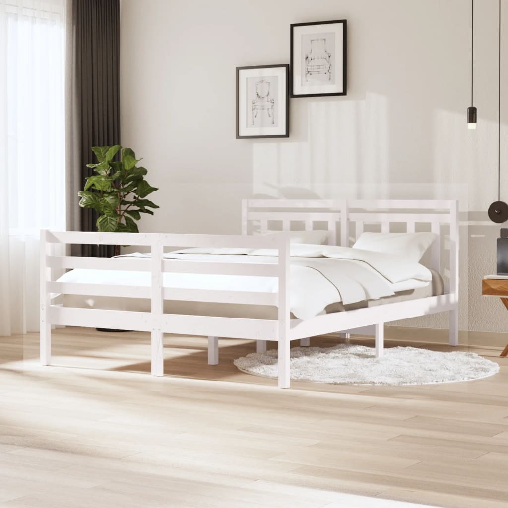 Cadre de lit sans matelas blanc bois massif 140x200 cm - XIOS