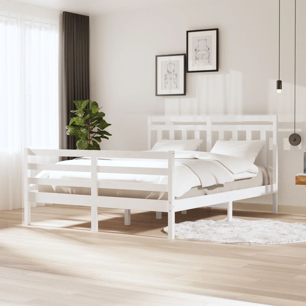 Cadre de lit sans matelas blanc bois de pin massif - XIOS