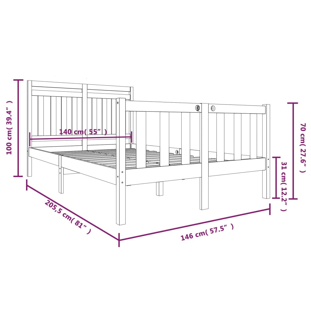 Cadre de lit sans matelas bois massif 140x200 cm - XIOS