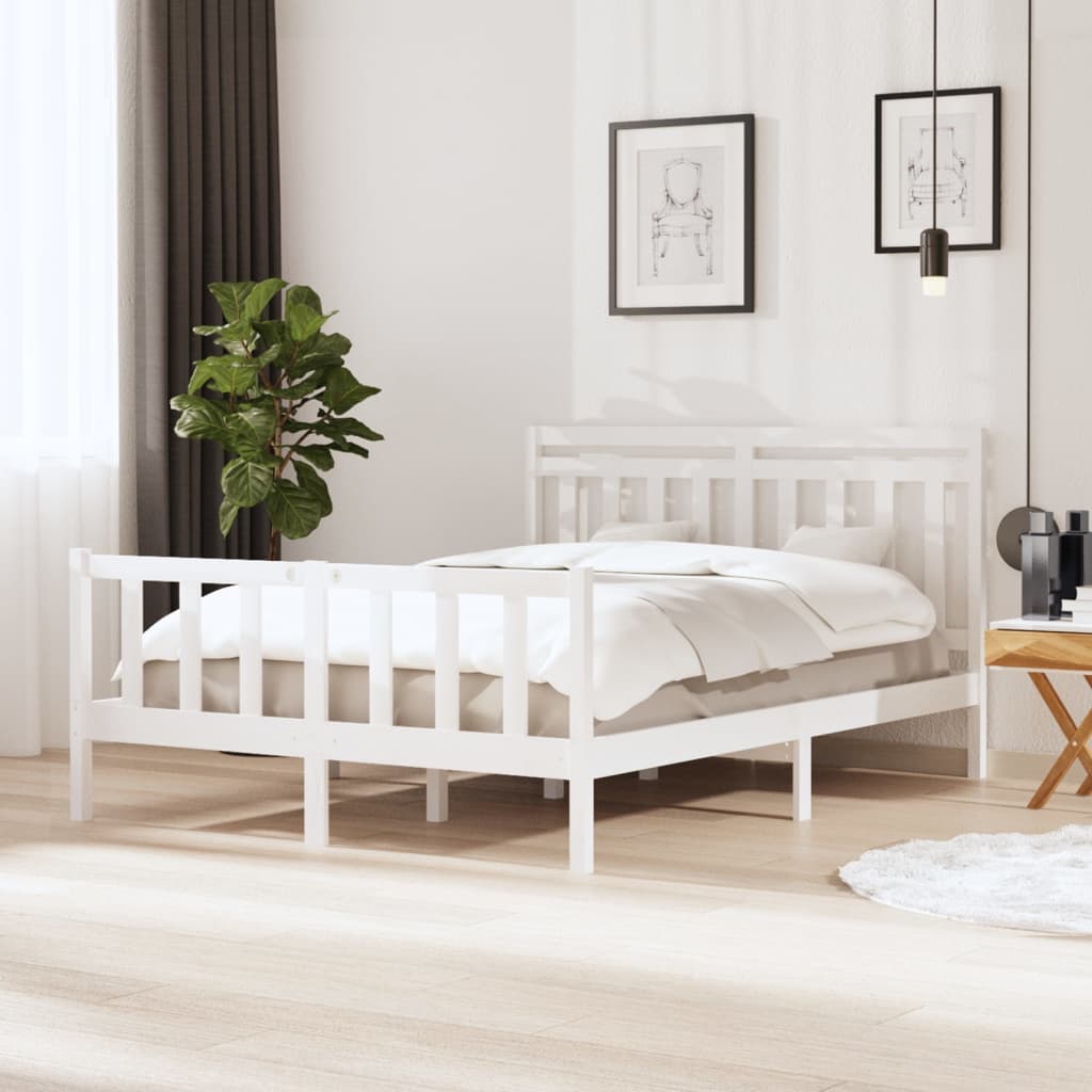 Cadre de lit sans matelas blanc bois de pin massif - XIOS