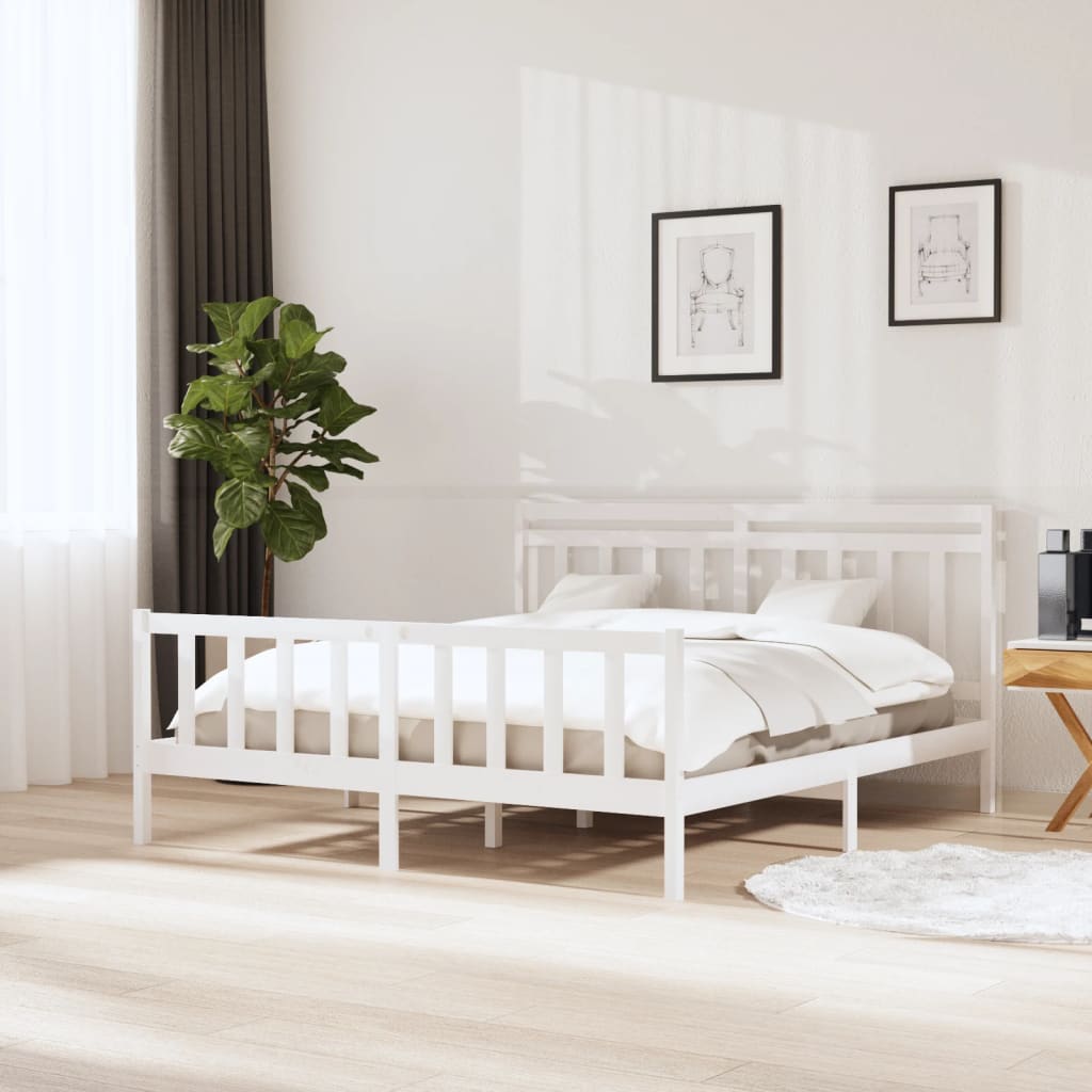 Cadre de lit sans matelas blanc bois massif - XIOS