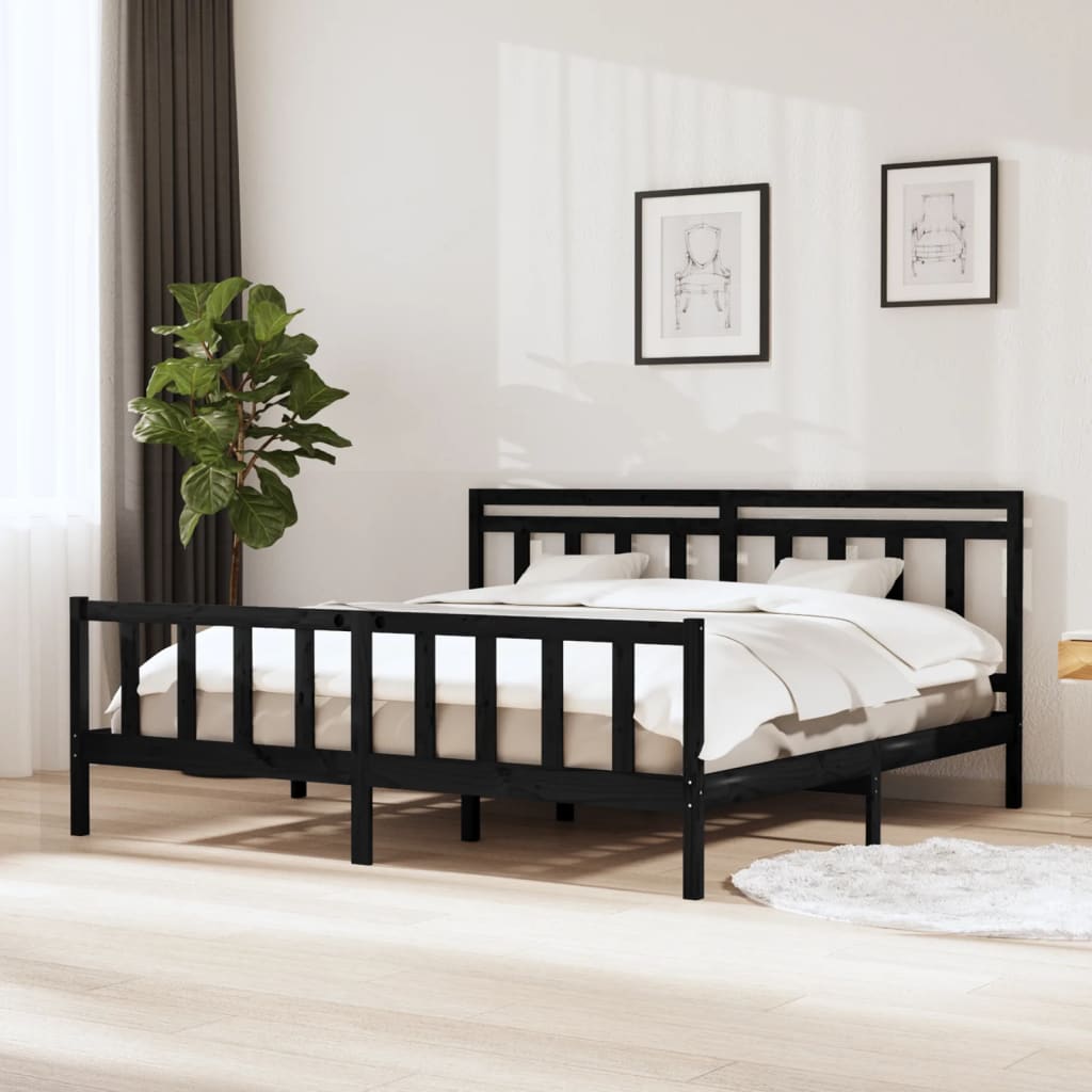 Cadre de lit sans matelas noir bois massif 200x200 cm - XIOS