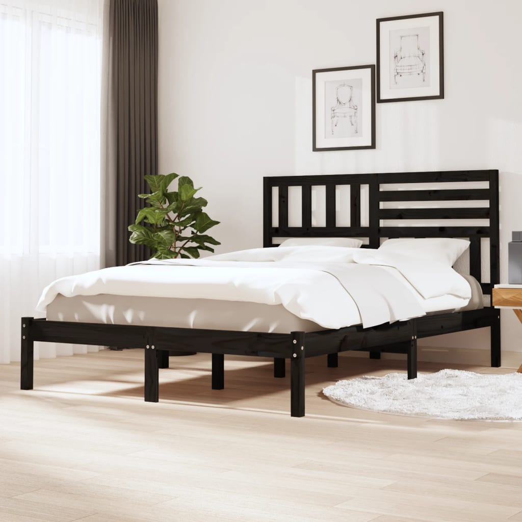 Cadre de lit sans matelas noir bois de pin massif 140x190 cm - XIOS