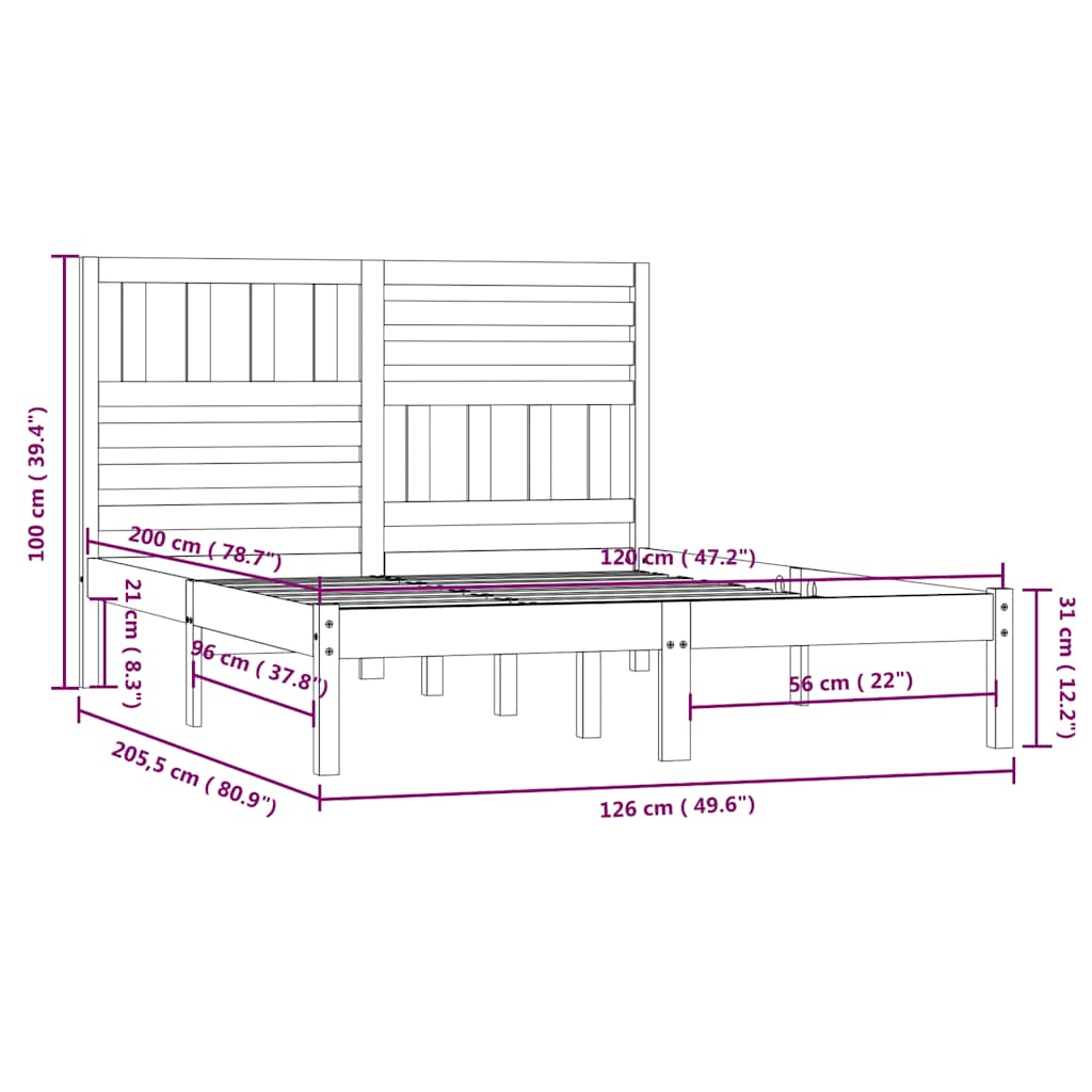 Cadre de lit sans matelas blanc bois de pin massif 120x200 cm