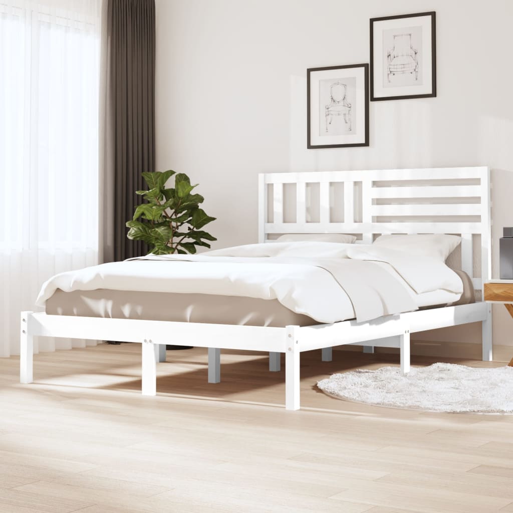 Cadre de lit sans matelas blanc bois de pin massif 140x200 cm - XIOS