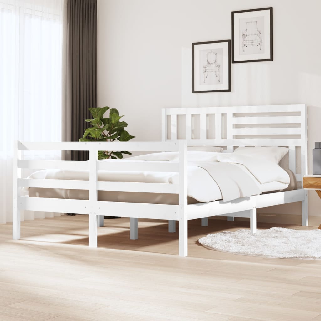 Cadre de lit sans matelas blanc bois massif 140x200 cm - XIOS
