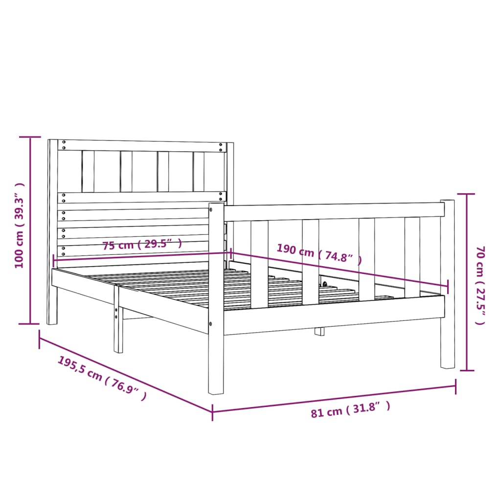 Cadre de lit sans matelas noir bois massif - XIOS