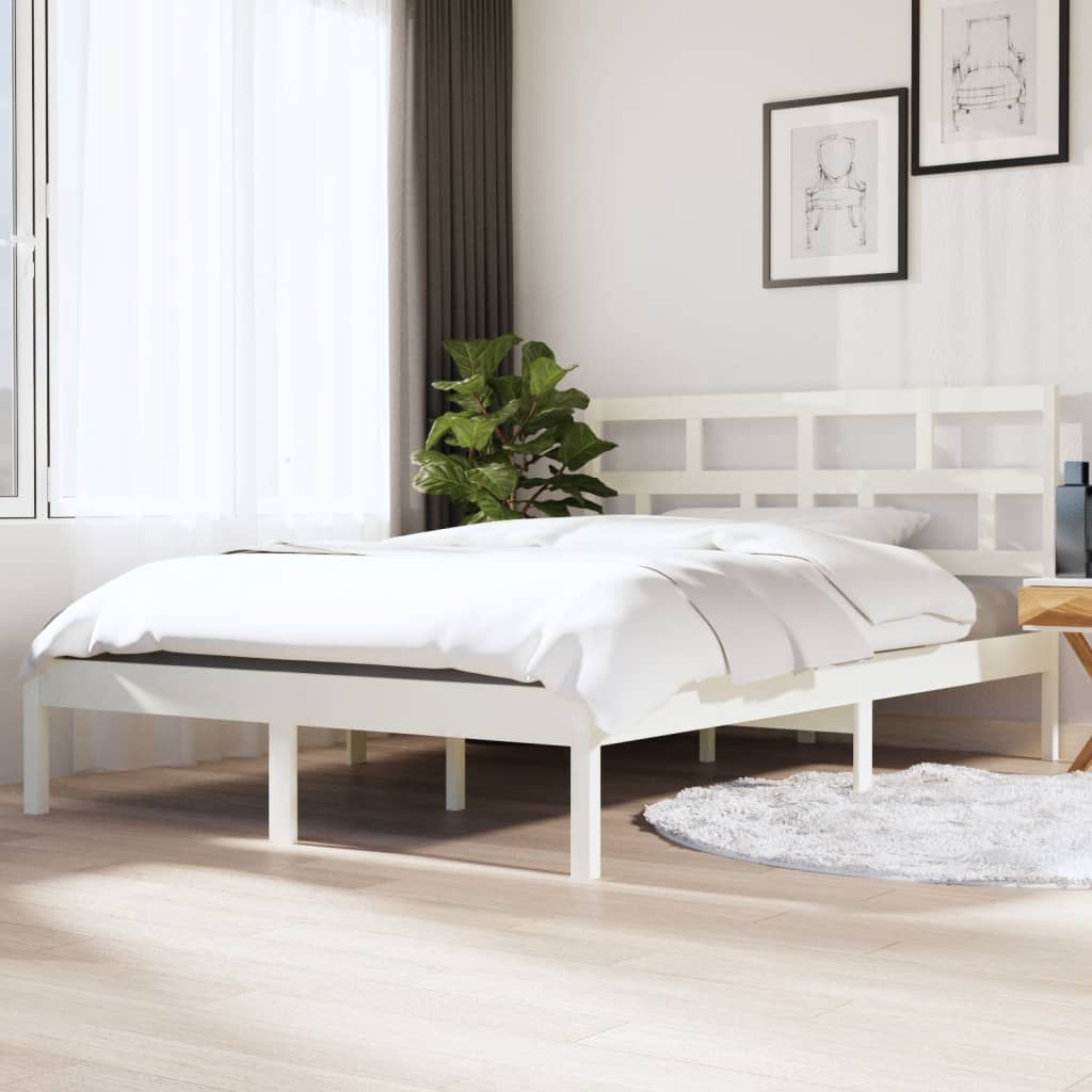 Cadre de lit sans matelas blanc bois massif 140x190 cm - XIOS