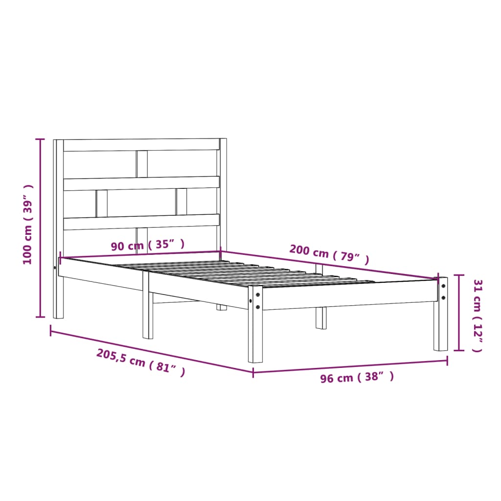 Cadre de lit sans matelas blanc bois massif 90x200 cm - XIOS