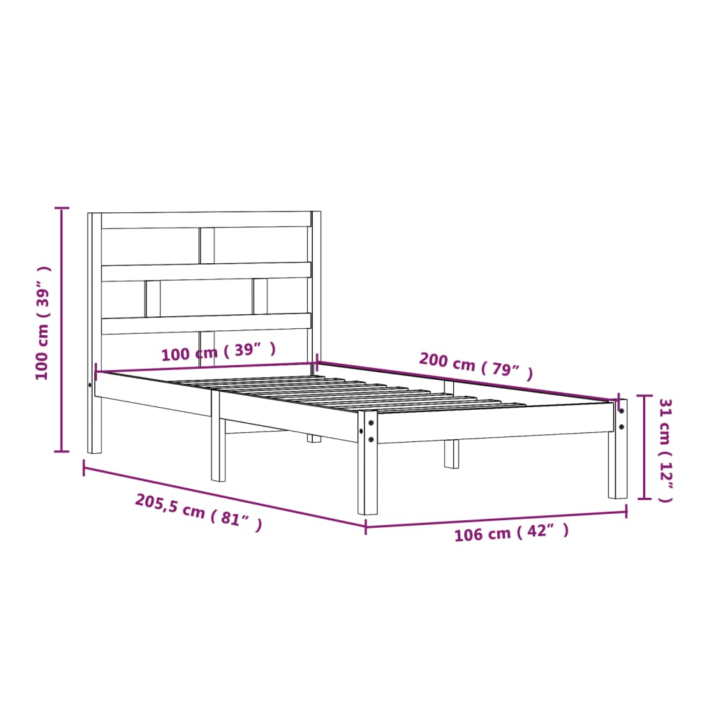 Cadre de lit sans matelas bois massif 100x200 cm - XIOS