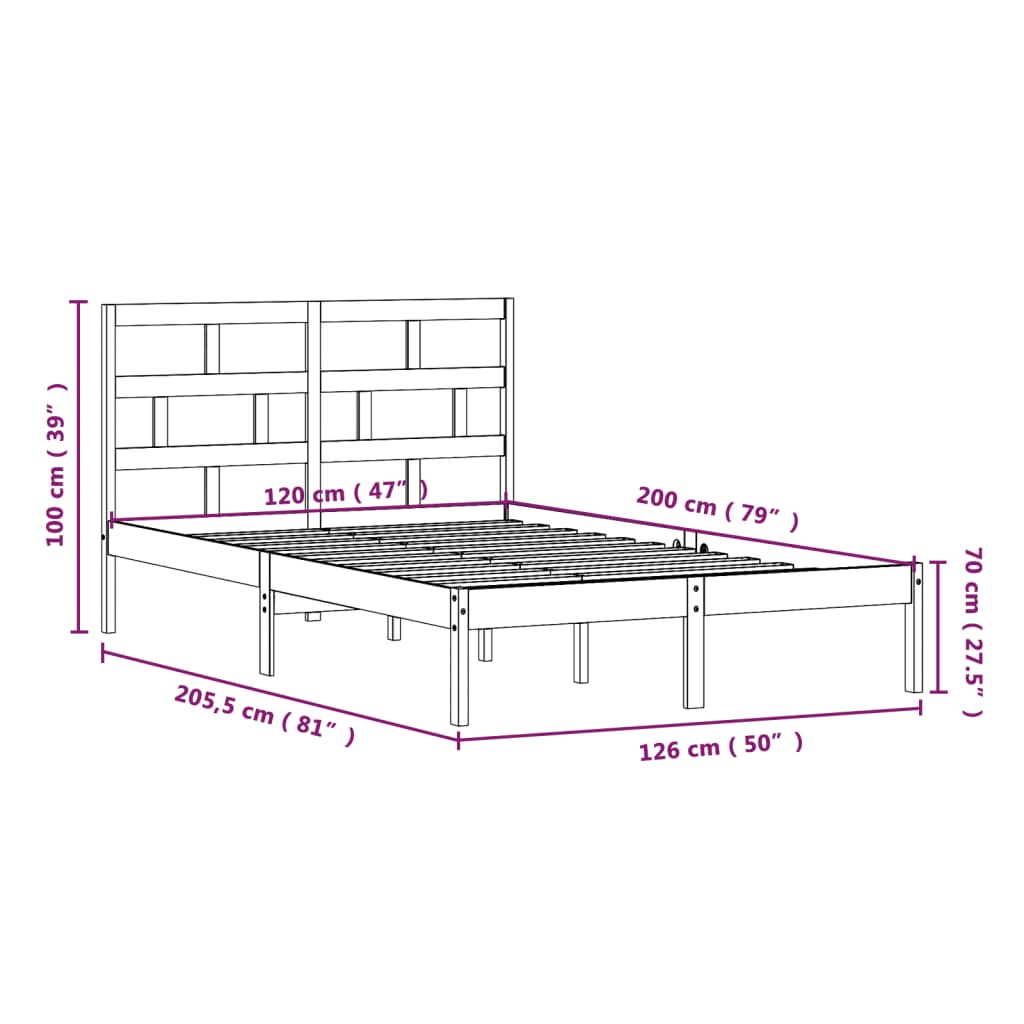 Cadre de lit sans matelas bois massif 120x200 cm - XIOS