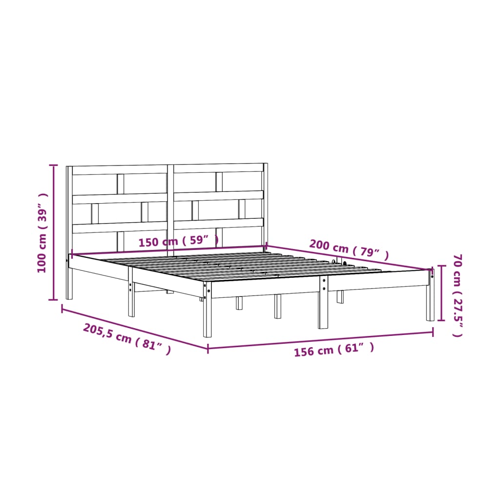 Cadre de lit sans matelas noir bois massif - XIOS