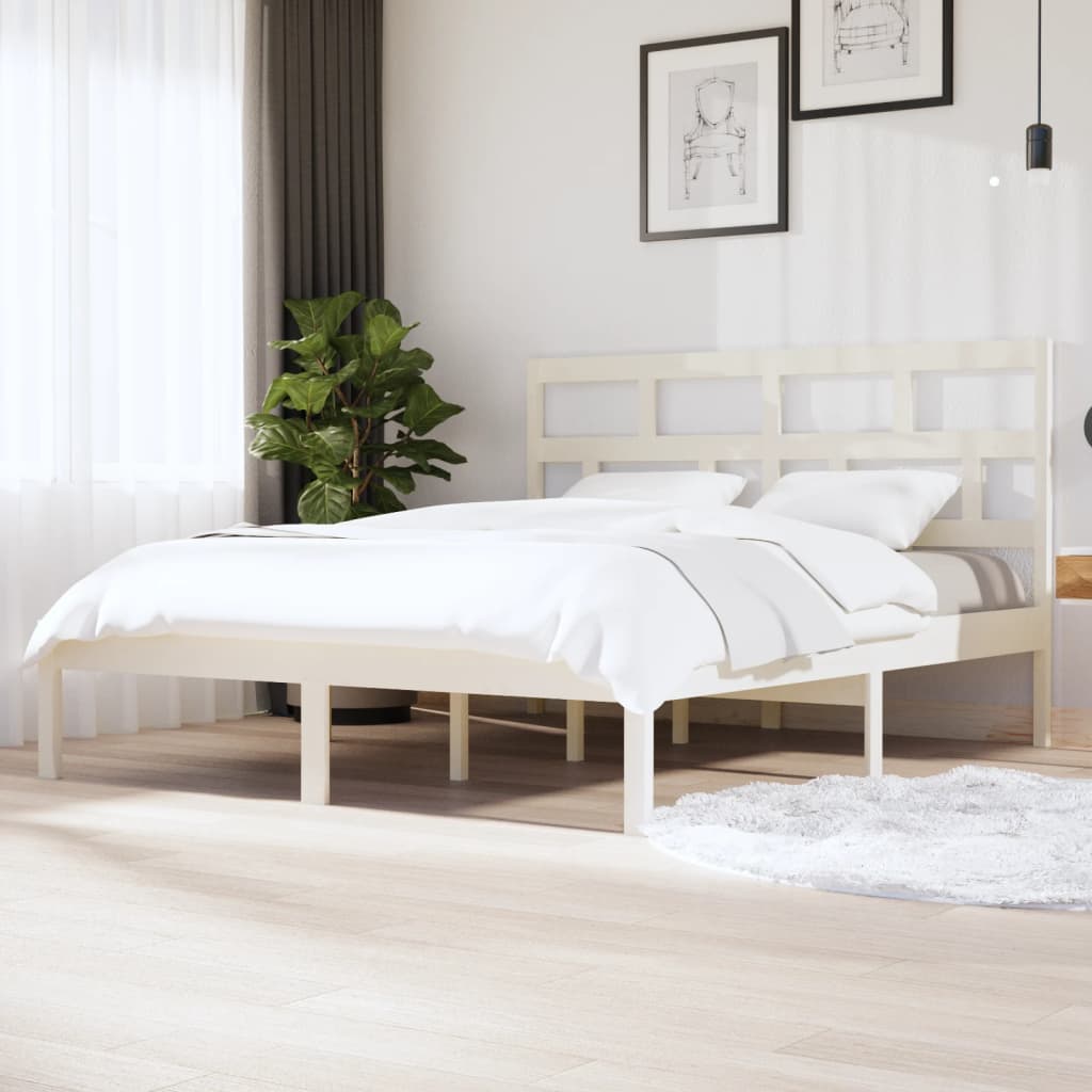 Cadre de lit sans matelas blanc bois massif 160x200 cm - XIOS