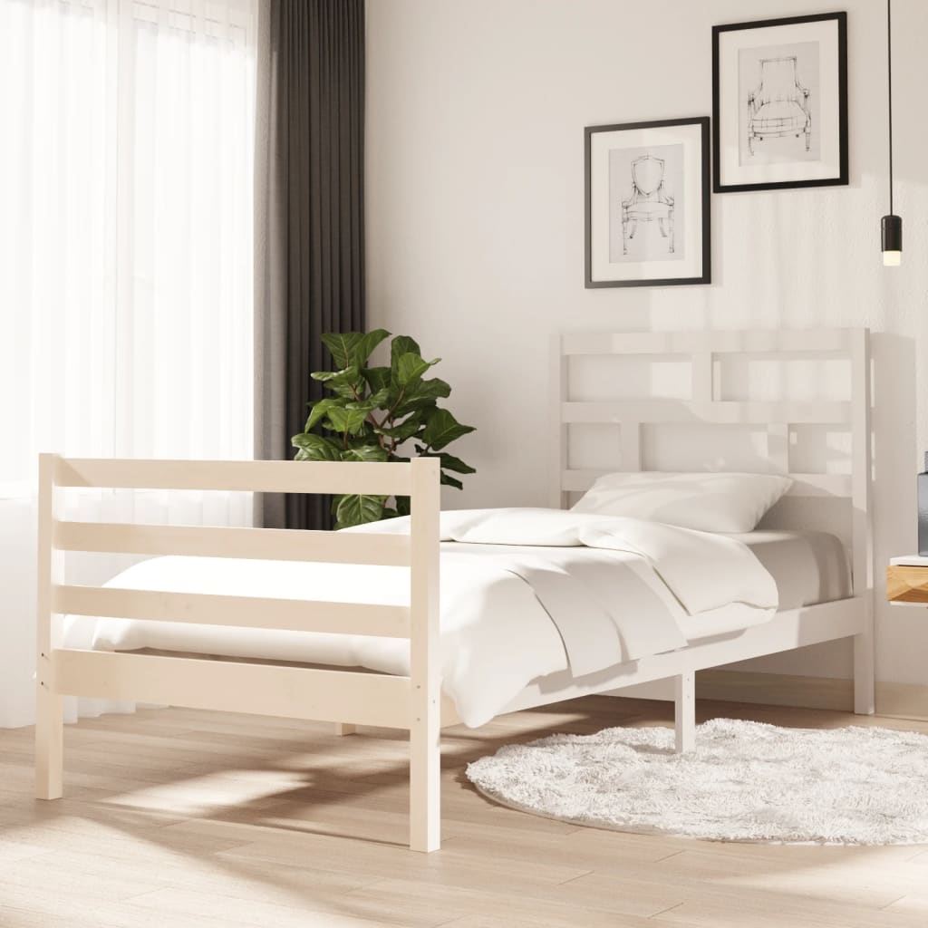 Cadre de lit sans matelas blanc bois massif 90x200 cm - XIOS