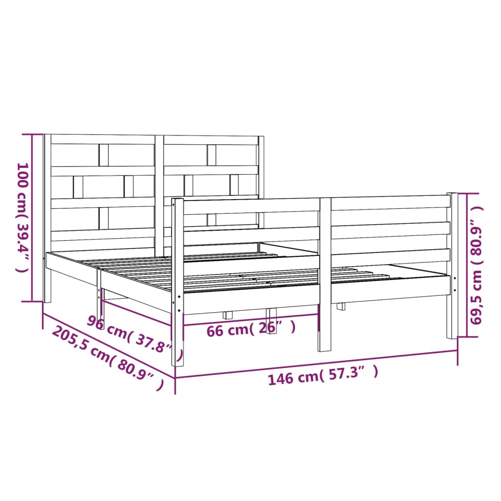Cadre de lit sans matelas blanc bois massif 140x200 cm - XIOS
