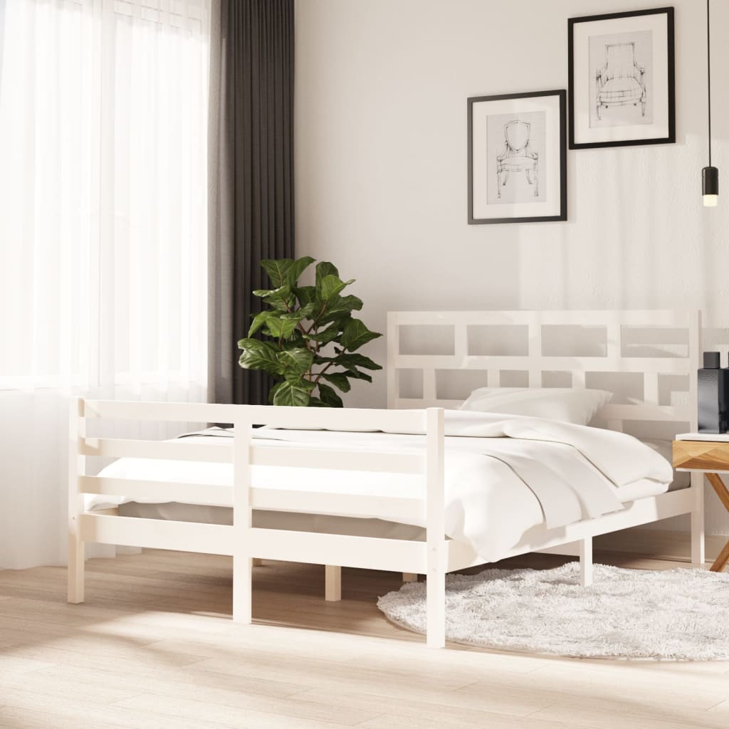 Cadre de lit sans matelas blanc bois massif 140x200 cm - XIOS