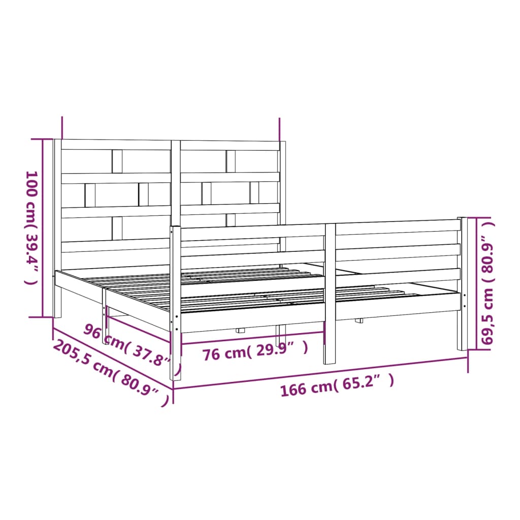 Cadre de lit sans matelas blanc bois massif 160x200 cm