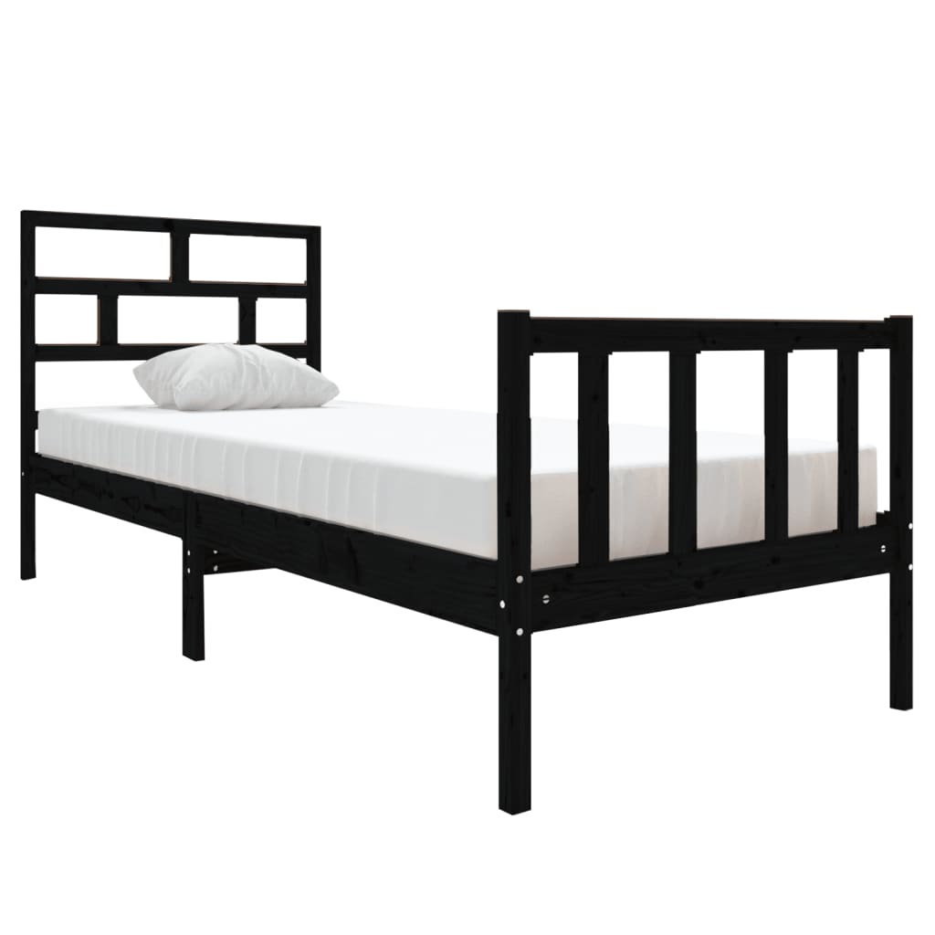Cadre de lit sans matelas noir bois de pin massif - XIOS