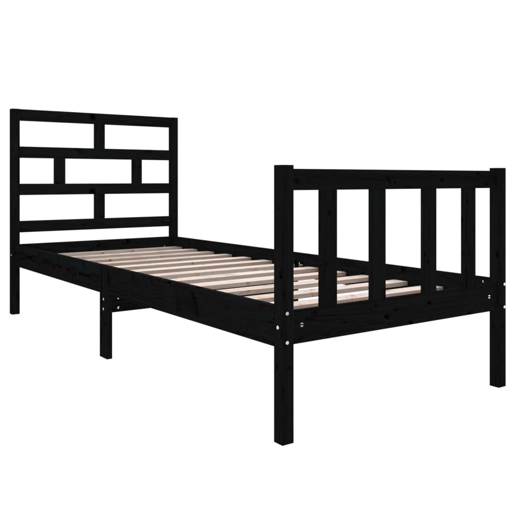 Cadre de lit sans matelas noir bois de pin massif - XIOS